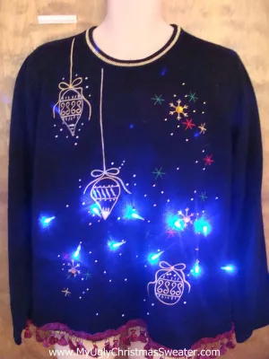 Tacky Ornaments Light Up Ugly Xmas Sweater