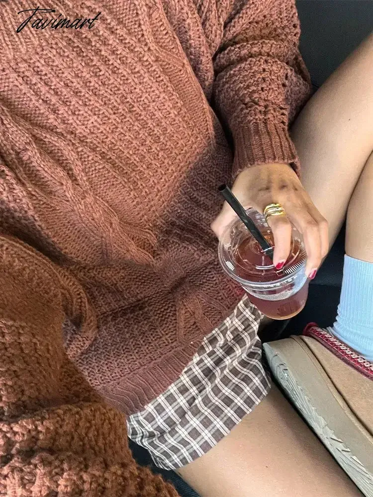 TAVIMART -  Solid Round Neck Long Sleeved Sweater Women Loose Warm Knitwear Pullover Autumn Winter Fashion Female Commuter Jumper