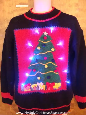 Tree with Pom Poms Light Up Ugly Xmas Sweater