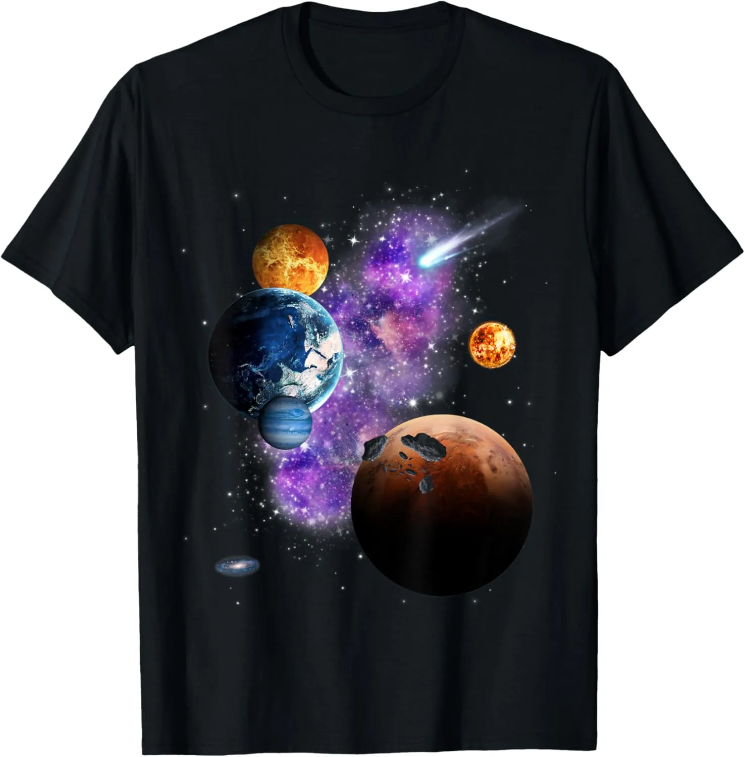 Universe Space Galaxy Motif Solar System colorful Planets T-Shirt