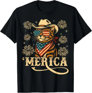 USA 'Merica Cat 4th of July Men Women Kids Funny Patriotic T-Shirt