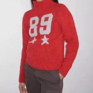 Wenkouban-Black Friday Christmas Thanksgiving outfits_Red Wool Blend Knitted Crochet Letter Lapel Casual Christmas Sweater