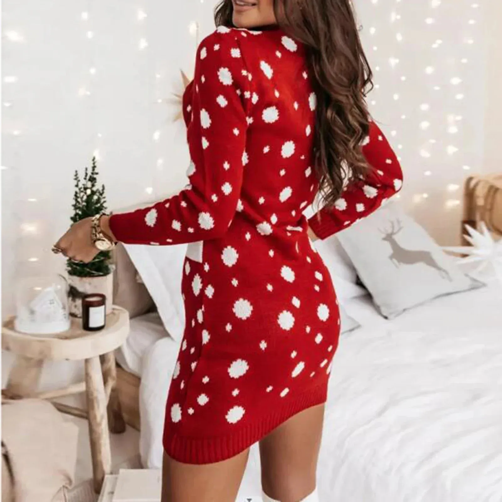 Wenkouban-Christmas Thanksgiving outfits_Knitted Long Sleeve Jacquard Red Crochet Casual Christmas Sexy Christmas Sweater