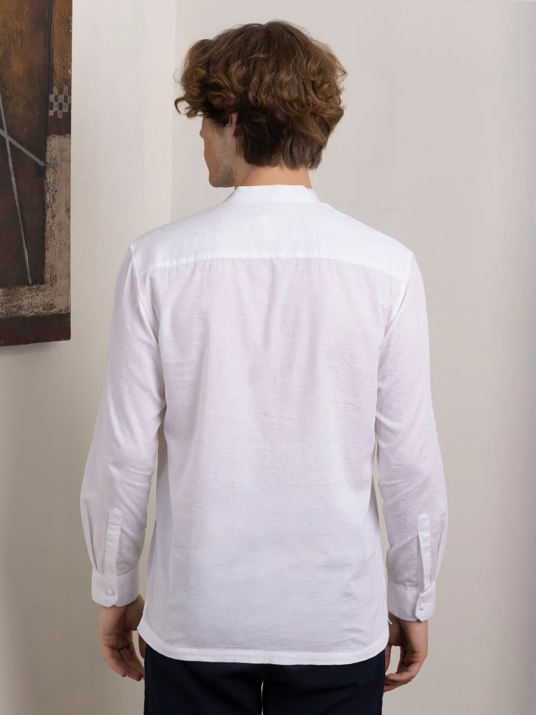 White Zippered Chinese Collar