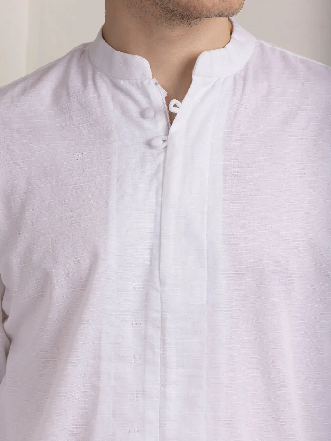 White Zippered Chinese Collar
