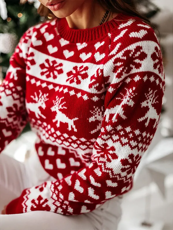 Women's Christmas Elk Long Sleeve Knit Sweater