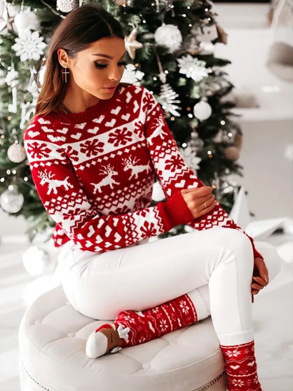 Women's Christmas Elk Long Sleeve Knit Sweater