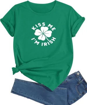 Womens St Patricks Day T-Shirts Funny Graphic Irish 4 Leaf Clover Tops Tee for Women