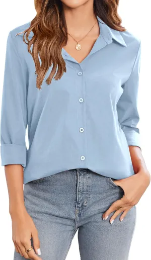 Zeagoo Womens Button Down Shirt Long Sleeve Classic-Fit Dress Shirts Solid Work Office Blouse