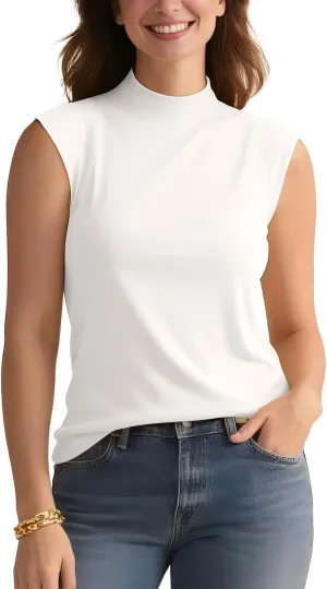 Zengjo Sleeveless Tops for Women - Mock Neck Fitted Tank Top, Ribbed Knit Layering Shirt for Work or Casual