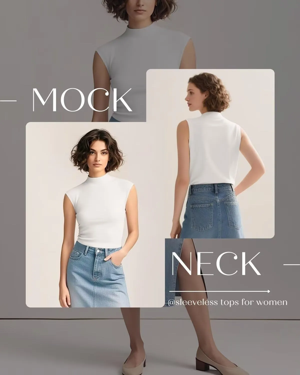 Zengjo Sleeveless Tops for Women - Mock Neck Fitted Tank Top, Ribbed Knit Layering Shirt for Work or Casual