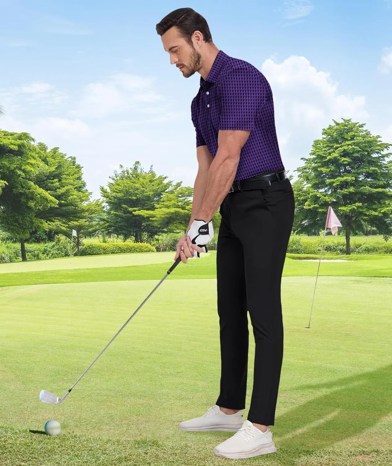 ZITY Men's Golf Shirts Short Sleeve Moisture Wicking Performance Print Patterns Casual Collared Golf Polo Shirt for Men